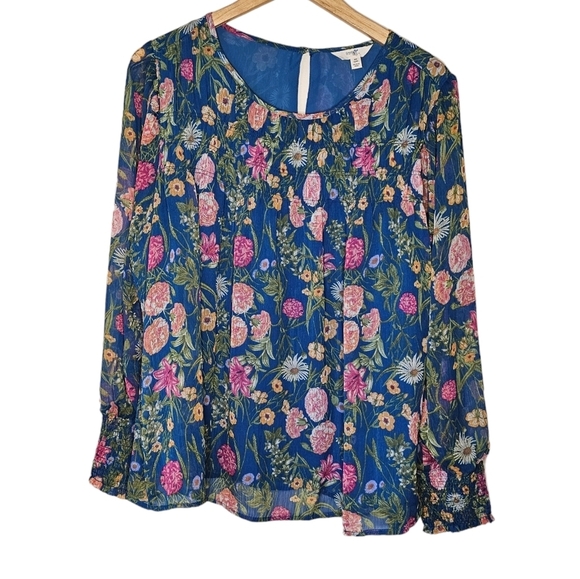 Terra & Sky Blue Floral Long Sleeved l Oversized Shirt Size OX - Picture 1 of 5